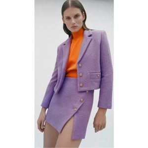 Wool Zara mauve suit set cropped blazer skirt